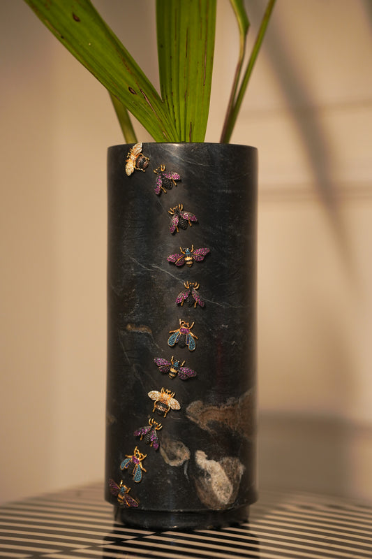 Embellished Rainforest Vase in Black