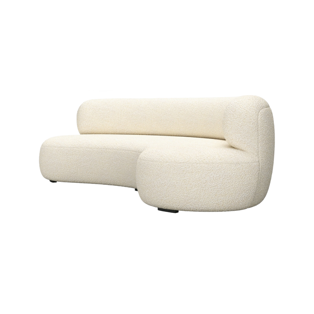 Modern curved ivory sofa with plush textured upholstery
