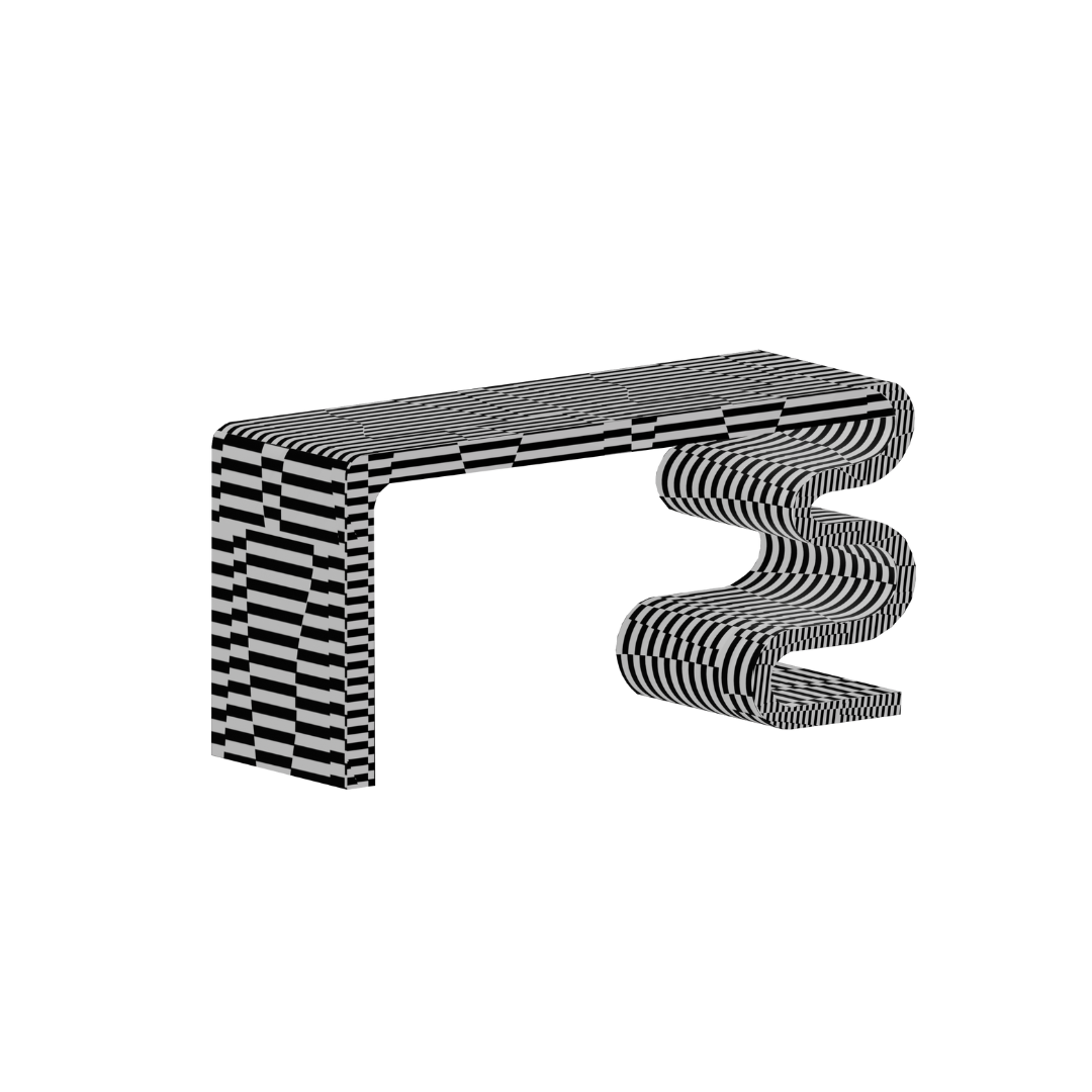Monochrome twist table with black and white striped abstract modern design