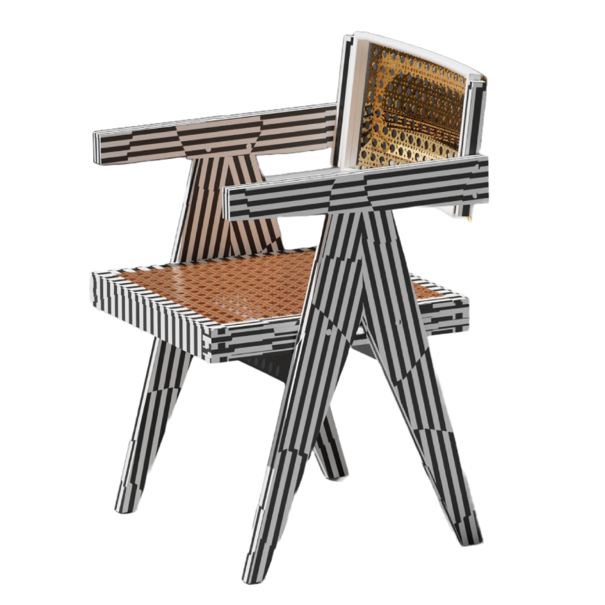 Pierre on the Piano Chair for sophisticated interiors featuring a monochromatic aesthetic with striped design