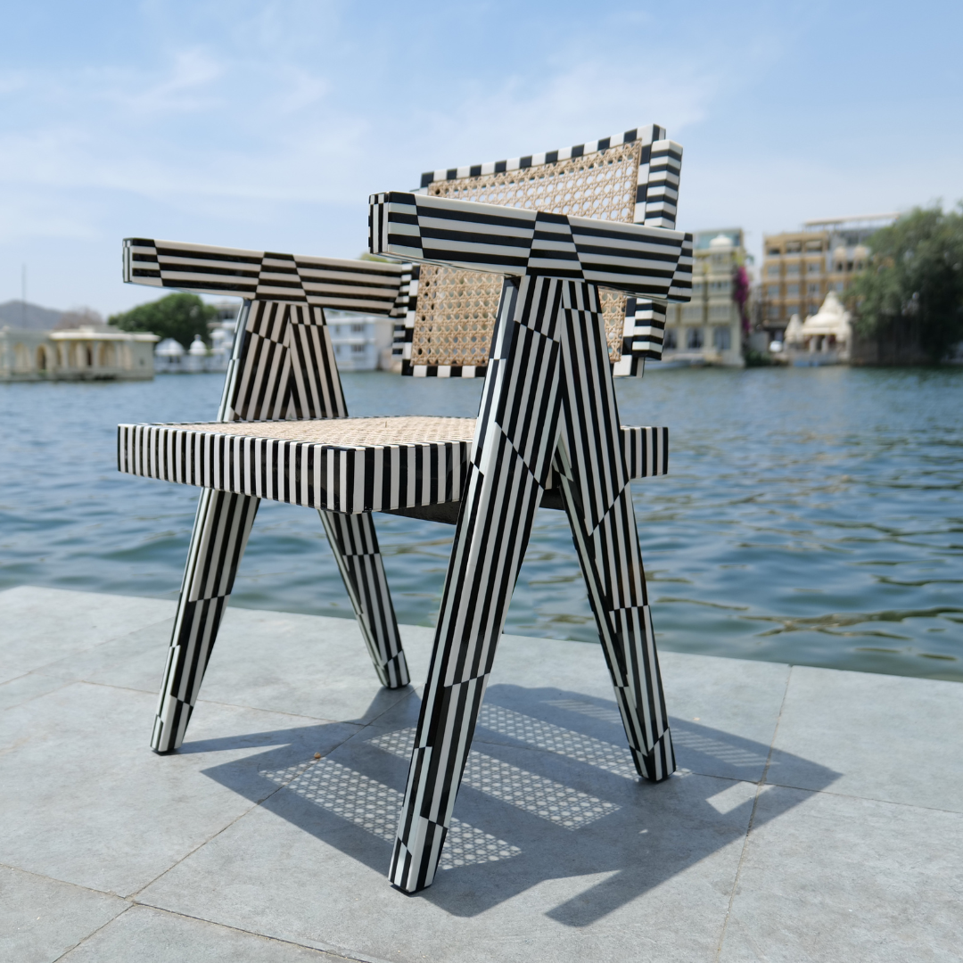 Pierre on the Piano Chair with black and white striped design