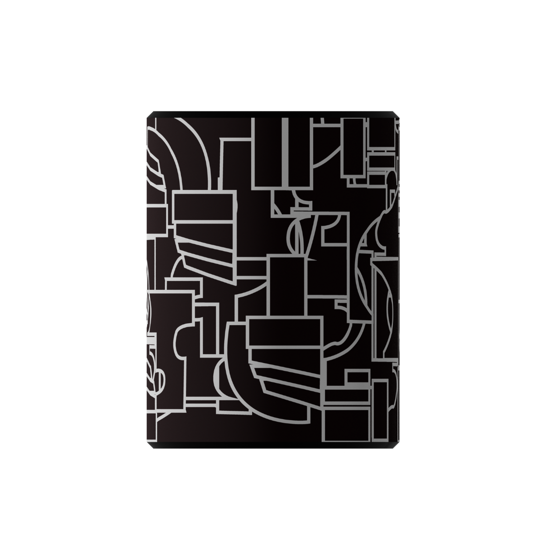 Abstract Picasso side table by My Store in black with white geometric line art pattern modern accent table