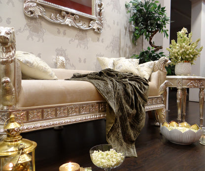 Fauna Lion Lounger, Handcrafted Luxury Furniture with Elegant Cushions and Decorative Accessories