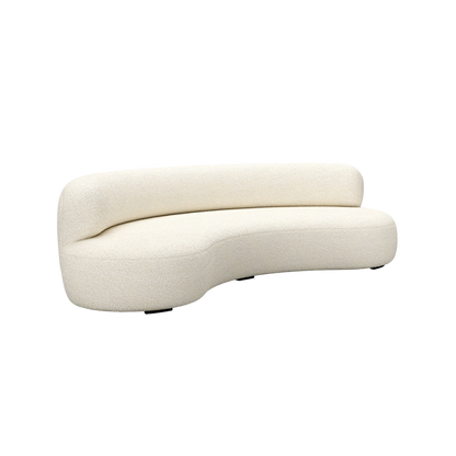 Curved modern ivory sofa with textured upholstery and low backrest for stylish living rooms