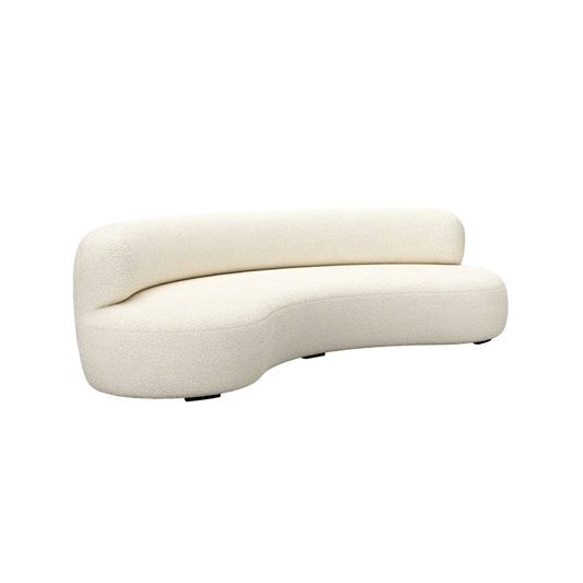 Curved modern ivory sofa with textured upholstery and low backrest for stylish living rooms