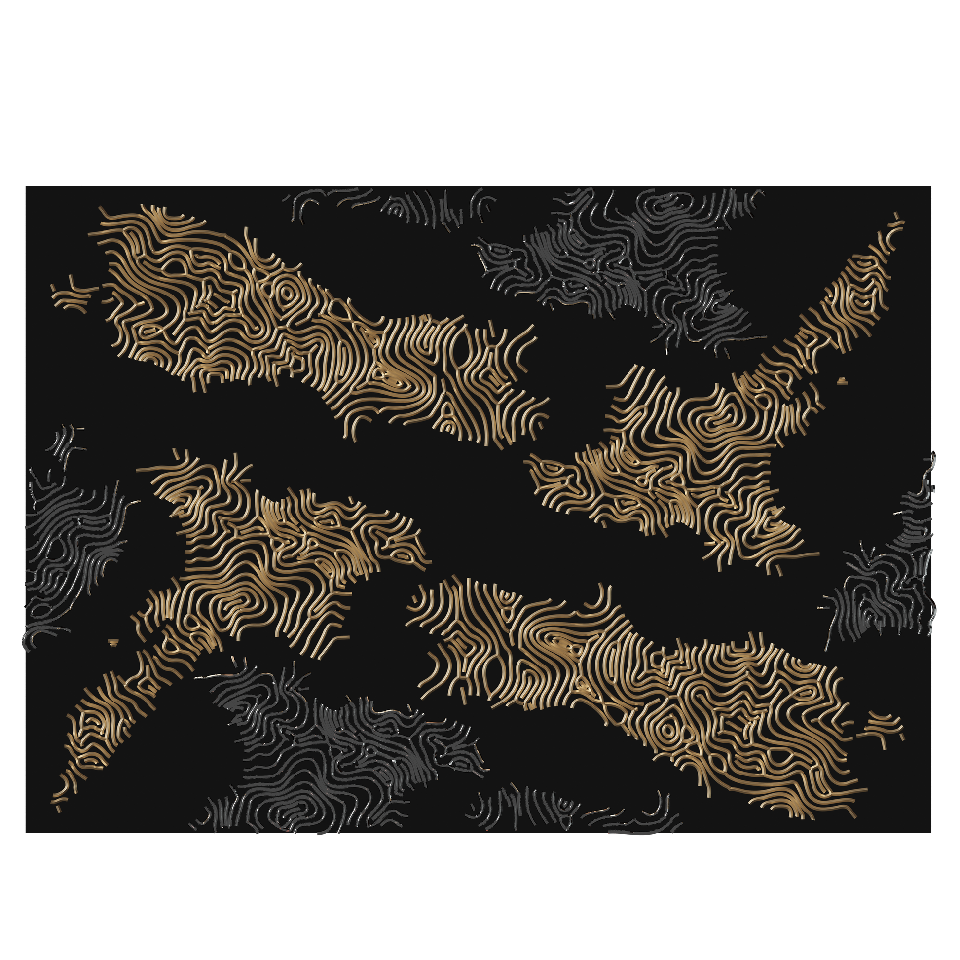 New Zealand Rug customised and handcrafted black rug with gold and silver abstract contour patterns